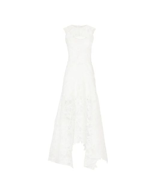 Costarellos White Janica Lace Asymmetric Dress
