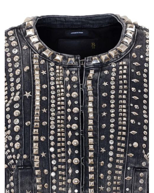 R13 Black Studded Hook-Fastening Denim Jacket
