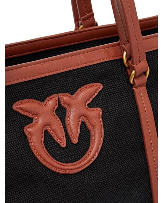 Pinko Black Medium Logo-Patch Leather-Trimmed Tote Bag