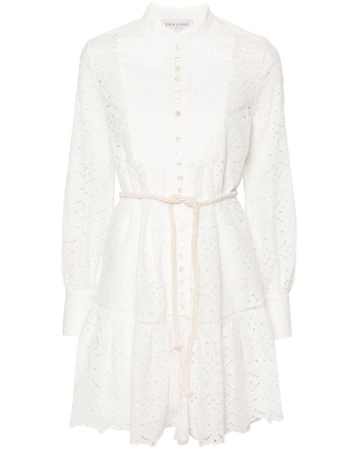 ERMANNO FIRENZE White Broderie Anglaise Belted Shirtdress