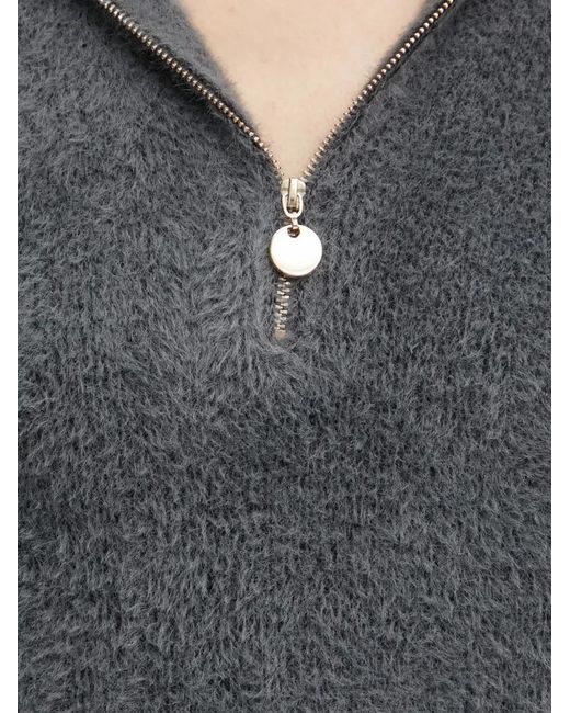 Morgan Gray Quarter-Zip Fuzzy-Knit Mini Dress