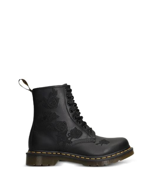 Dr. Martens Black 1460 Vonda Mono Rose-Embroidered Combat Boots