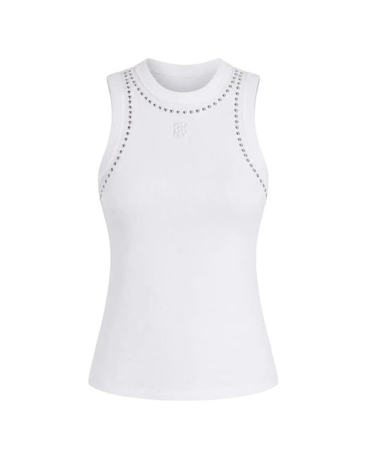 DKNY White Dome Stud-Embellished Ribbed Tank Top