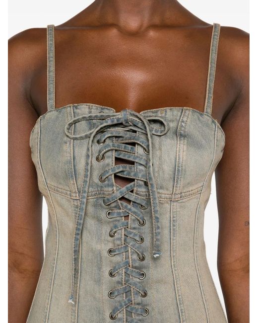 M I S B H V Gray Lara Lace-Up Denim Dress