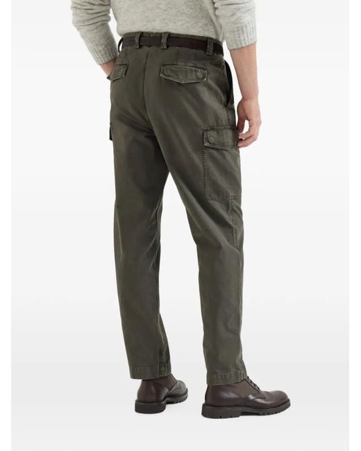 Brunello Cucinelli Gray Peached Cotton Gabardine Trousers With Cargo Pockets for men