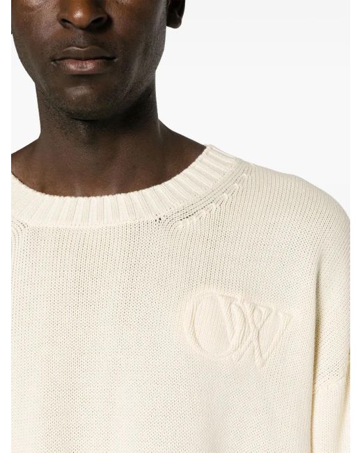 Off-White c/o Virgil Abloh Natural Crew-Neck Diagonal-Stripe Jumper for men