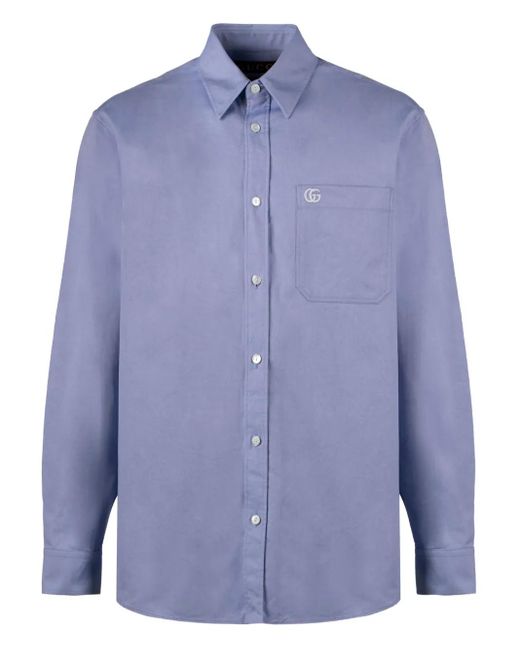 Gucci Blue Cotton-Oxford Shirt for men