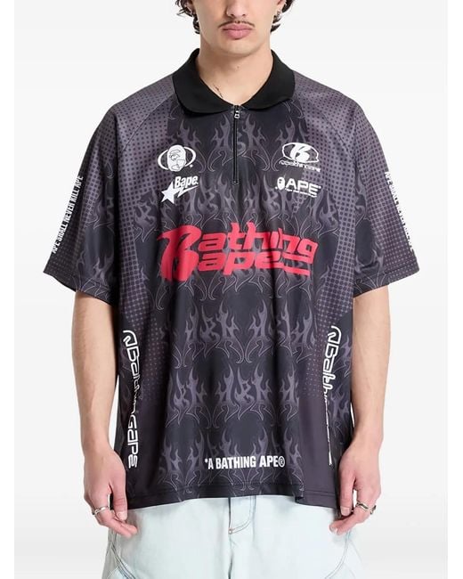 A Bathing Ape Black Flame-Print T-Shirt