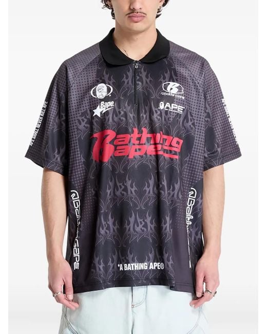 A Bathing Ape Black Flame-Print T-Shirt