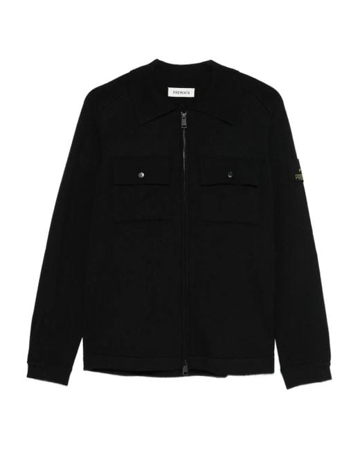 Premiata Black Zip-Up Pocketed Cardigan for men