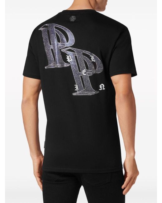 メンズ Philipp Plein ラインストーン Tシャツ Black