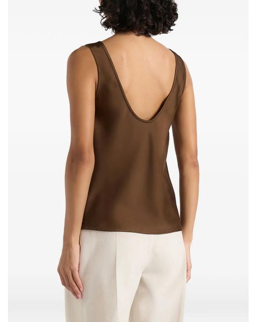 Manière De Voir Brown Mathilda Satin Scoop-Neck Open-Back Tank Top