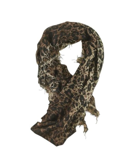 Avant Toi Natural Leopard-Print Frayed Scarf