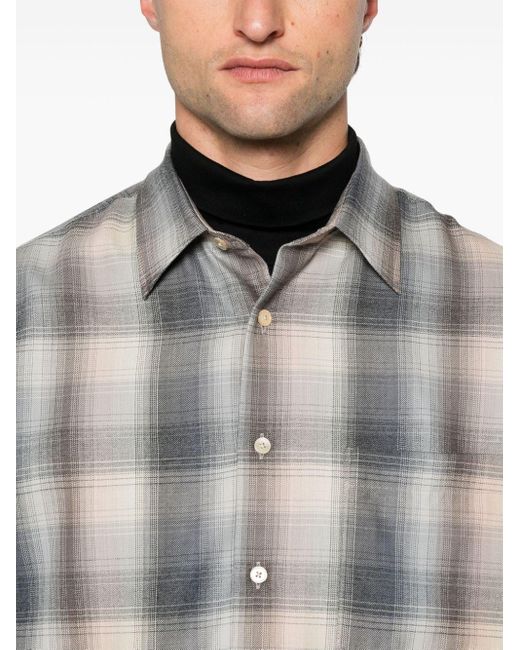 Auralee Gray Checked Wool Shirt for men