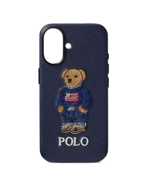 Polo Ralph Lauren Blue Polo Bear Leather Iphone 16 Case for men