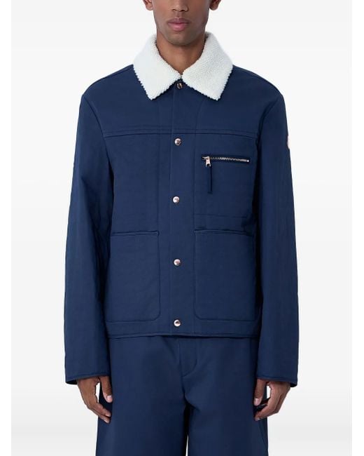 Moncler Blue Logo-Patch Shearling-Collar Jacket for men
