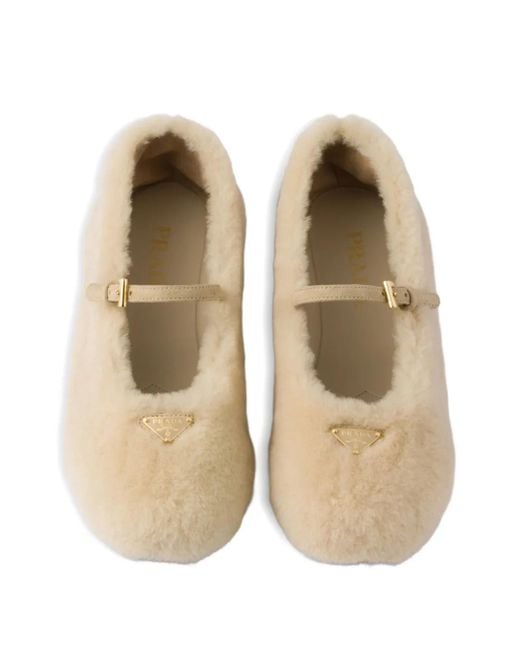 Prada Natural Shearling Ballet Flats