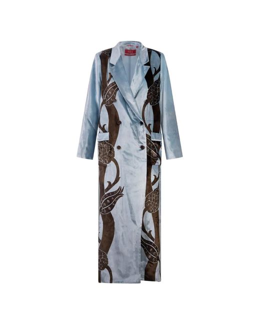 F.R.S For Restless Sleepers Blue Double-Breasted Floral Coat