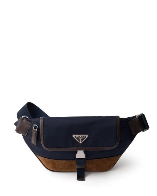 Prada Blue Triangle-Enamel Belt Bag for men
