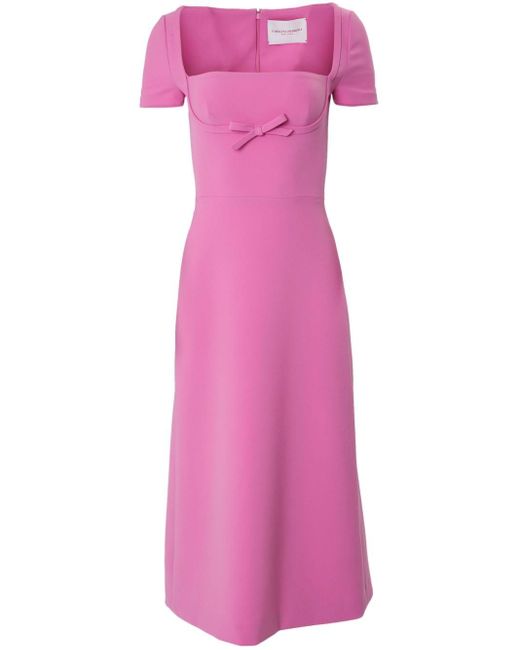 Carolina Herrera Pink Bow-detail Square-neck Midi Dress