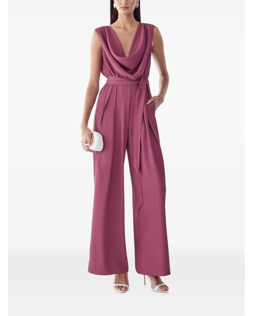 BWLDR Red Joanna Cowl-Neck Belted Jumpsuit