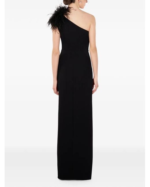 IMROSKA Black 16 Feather-Detail One-Shoulder Maxi Dress