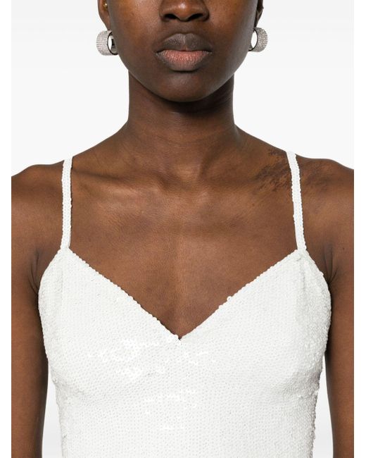 P.A.R.O.S.H. White Sequin-embellished Cropped Top
