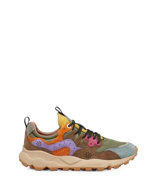 Flower Mountain Brown Panelled Perforated Sneakers