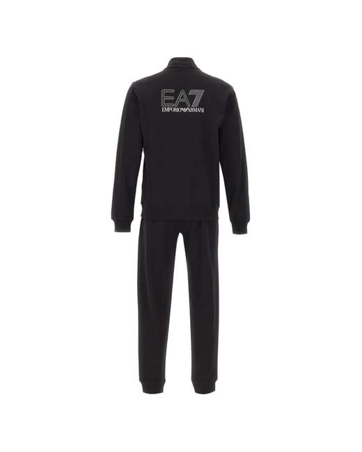 EA7 Black Zip Logo Tracksuit for men
