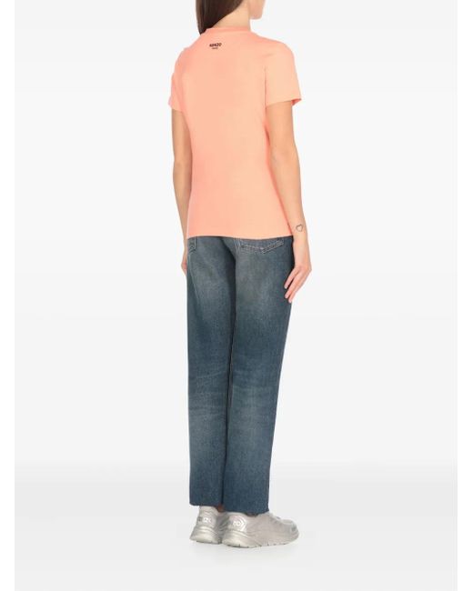 KENZO Pink Logo-Embroidered Cotton T-Shirt