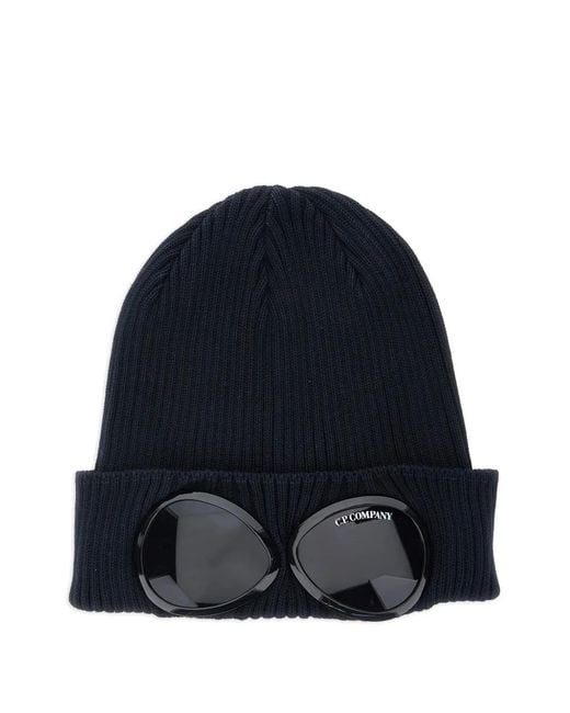 C P Company Blue Cotton Goggle Beanie Hat for men