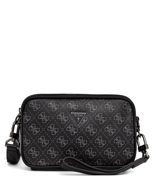 Guess Black Milano Monogram-Print Quilted Messenger Bag for men