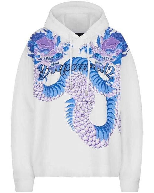 DSquared² Blue Graphic-Print Cotton Hoodie