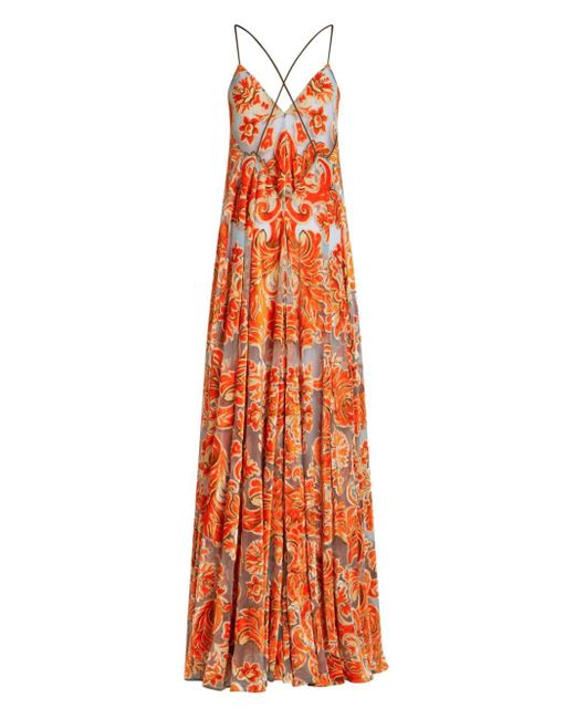 Etro Orange Patterned-jacquard Gown