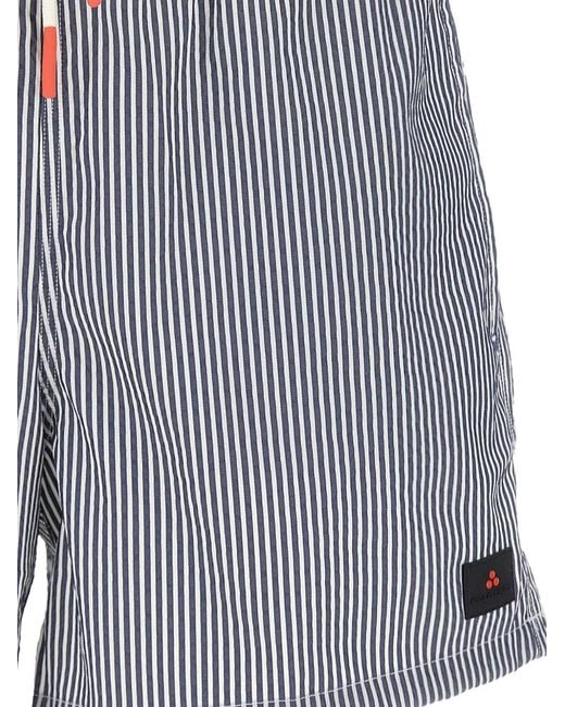 Peuterey Gray Striped Crinkled-Finish Swim Shorts for men