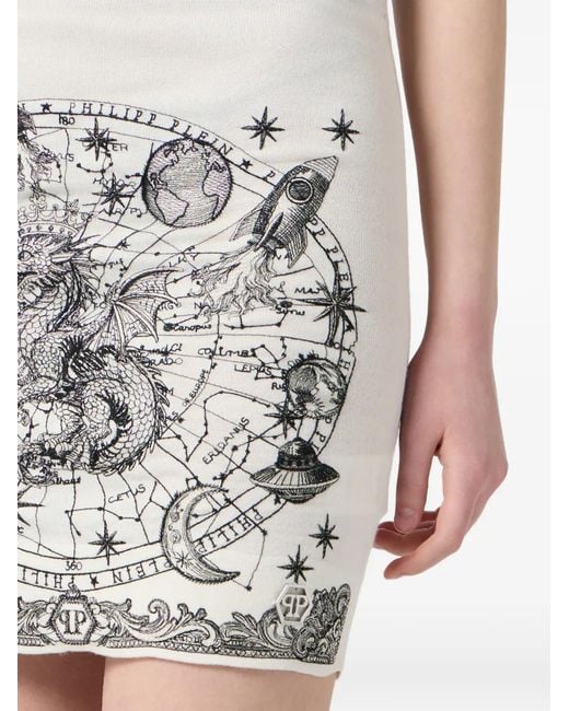 Philipp Plein Gray Zodiac-Print Knitted Mini Skirt