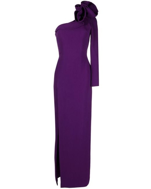 Elie Saab Purple One-shoulder Ruffled Cady Gown