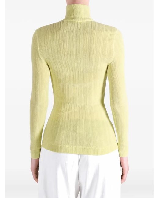 Issey Miyake Yellow Rill Ribbed High-Neck Cardigan