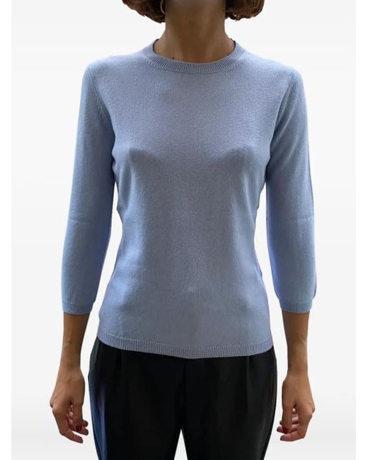 Quarter-sleeve crew-neck sweater LA ROSE de color Blue