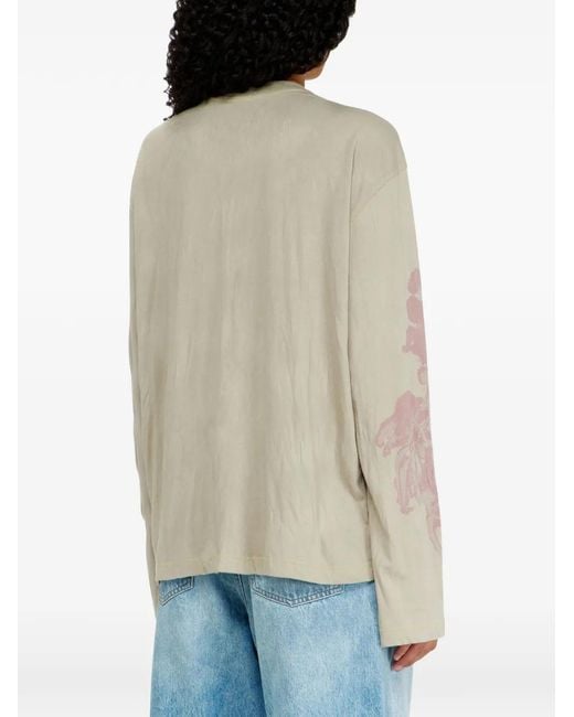 DIESEL Natural Graphic-Print Long-Sleeve Cotton T-Shirt