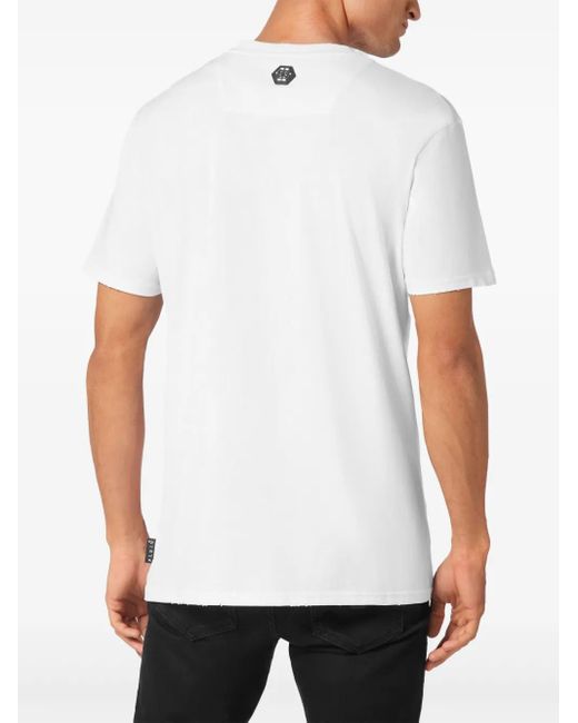 Philipp Plein White Jersey T-Shirt Round Neck Ss Stones Racing Club for men