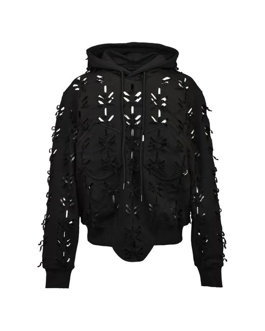 JUNTAE KIM Black Laser-Cut Hoodie for men