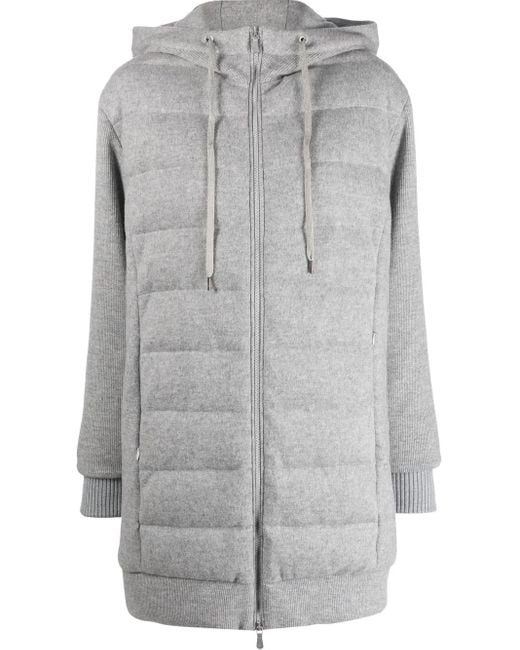 Eleventy Gray Bimateric Feather-Down Cashmere Padded Coat