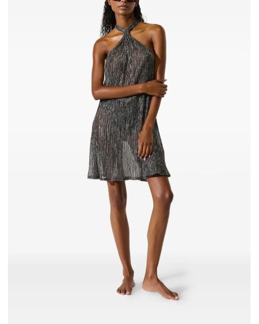 Karl Lagerfeld Gray Halter Neck Mini Dress With Twisted Knot Detail
