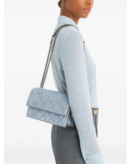 Tory Burch Blue Small Fleming Denim Convertible Shoulder Bag
