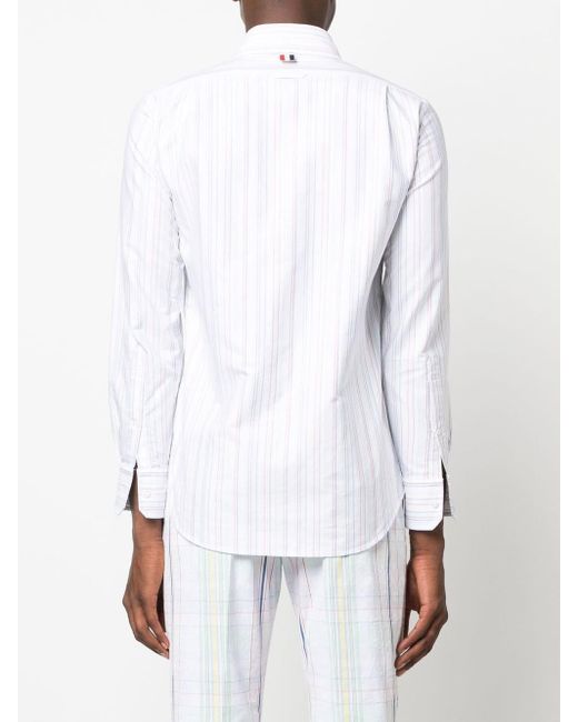 University-stripe long-sleeve shirt Thom Browne de hombre de color White