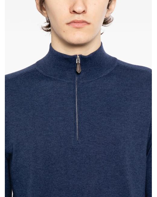 N.Peal Cashmere Blue Zipped Sweater for men
