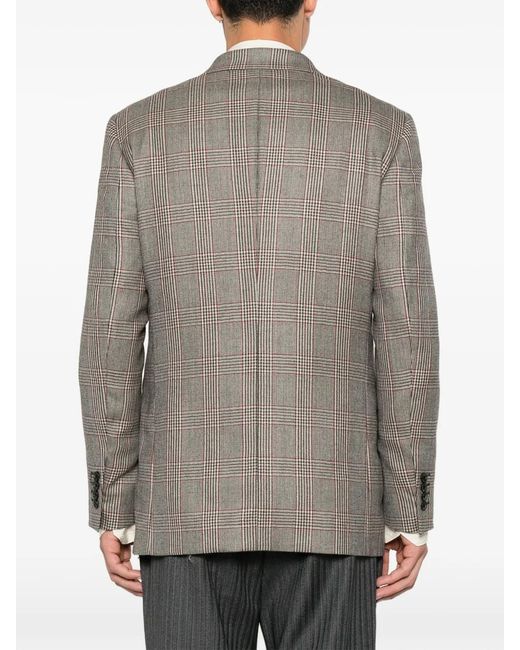 Reveres 1949 Brown Prince Of Wales Check Single-Breasted Blazer for men