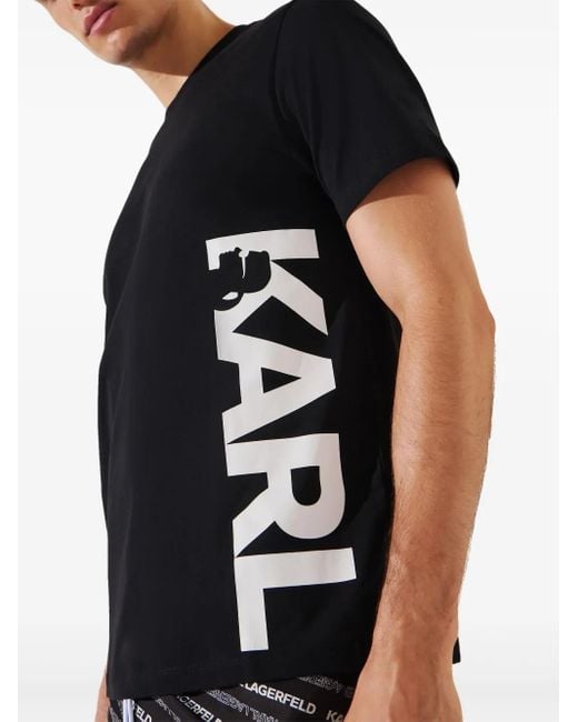 Karl Lagerfeld Black Logo-Print Beach T-Shirt for men