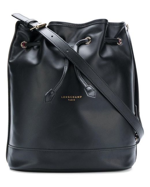 Longchamp Black Drawstring Bucket Shoulder Bag
